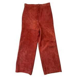 Vintage 70s Burnt Orange Suede Flare Pants Carnelian Snap Women’s 28x28